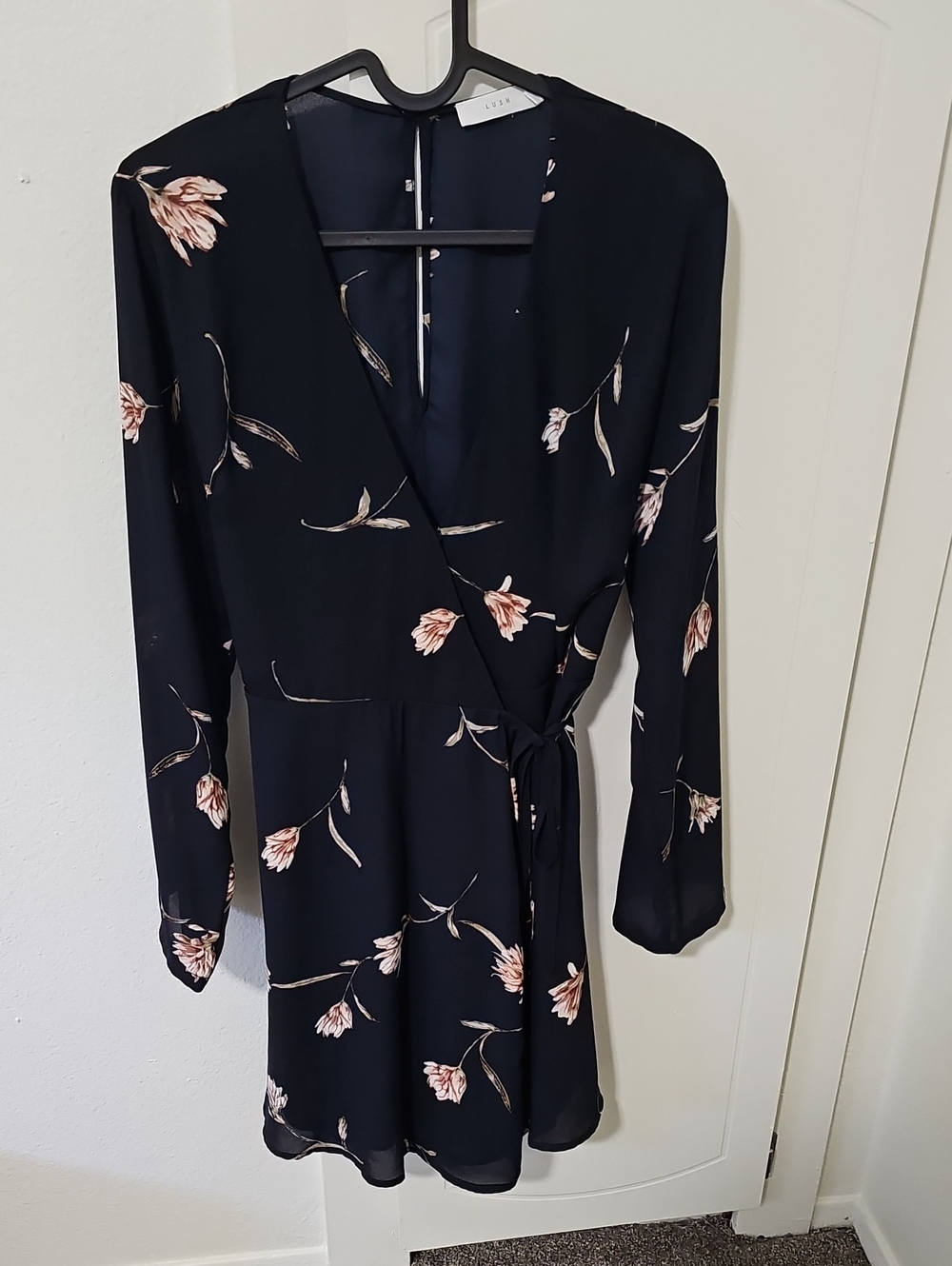Floral Wrap Dress in Navy with Blush Flowers
